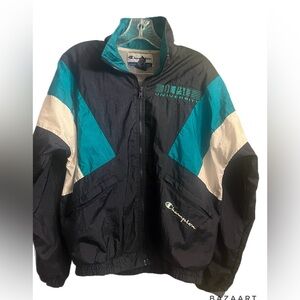 Vtg Champion windbreaker jacket navy teal white zip pocket size small